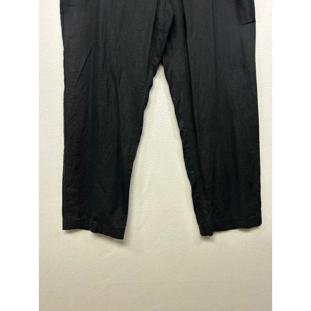 JM Collection Coastal Minimalist Women 14 Black 100% Linen Straight Leg Pants